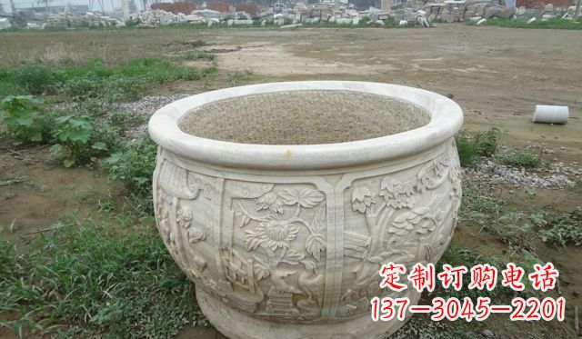 大连大理石鸳鸯花盆雕塑