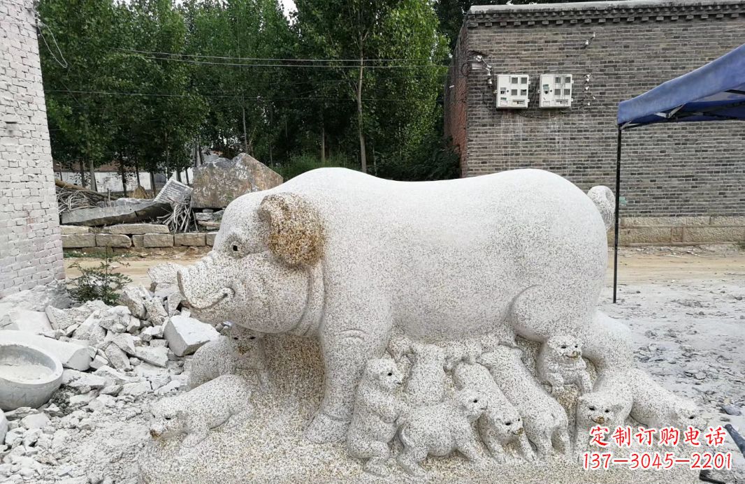 大连大理石招财小母猪动物雕塑