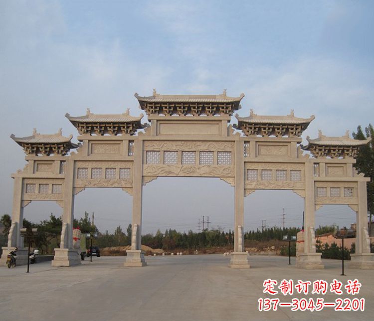 大连大型五门牌坊石雕精美雕塑