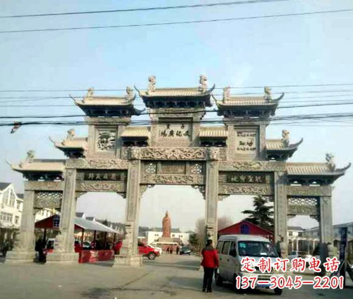大连大型五门石雕牌坊 (3)