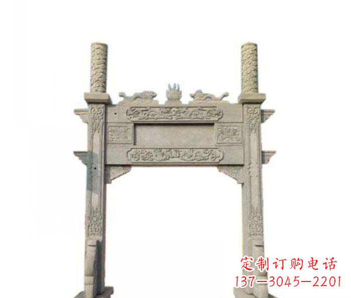 大连单门村口牌坊石雕