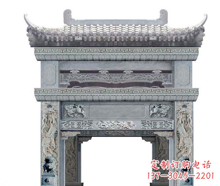 大连单门村口石雕牌坊 (2)