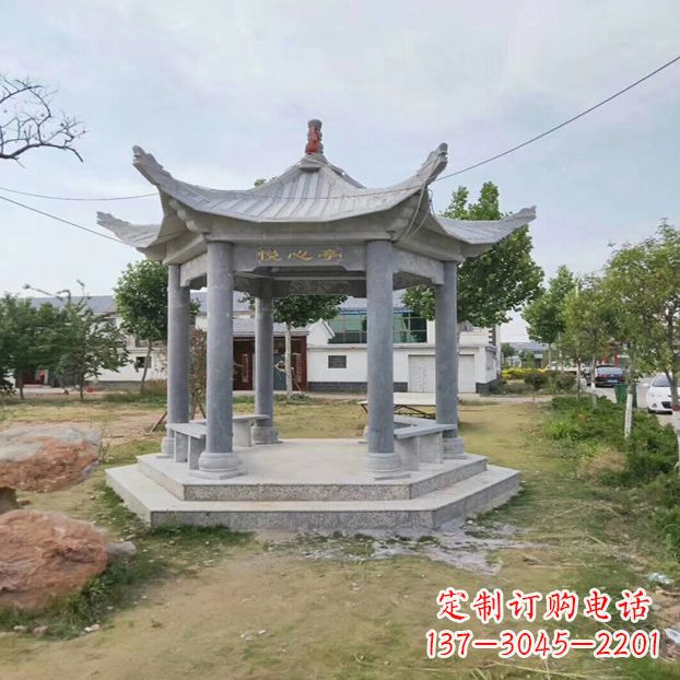 大连单层六角石凉亭公园亭子