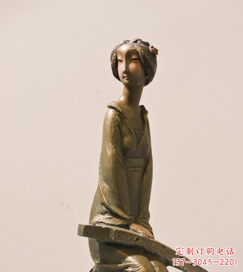 大连古筝女人铜雕古代人物雕塑