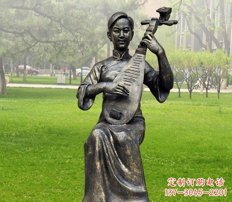 大连高质量青铜人物弹琵琶雕塑