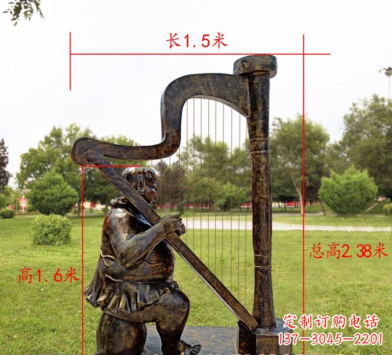 大连手工铜制竖琴雕塑