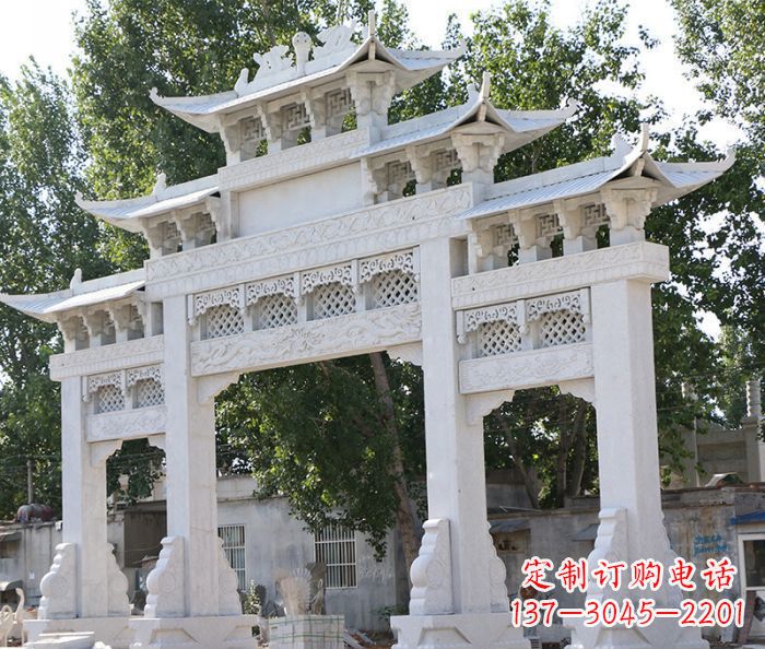 大连道路三门牌坊石雕 (2)