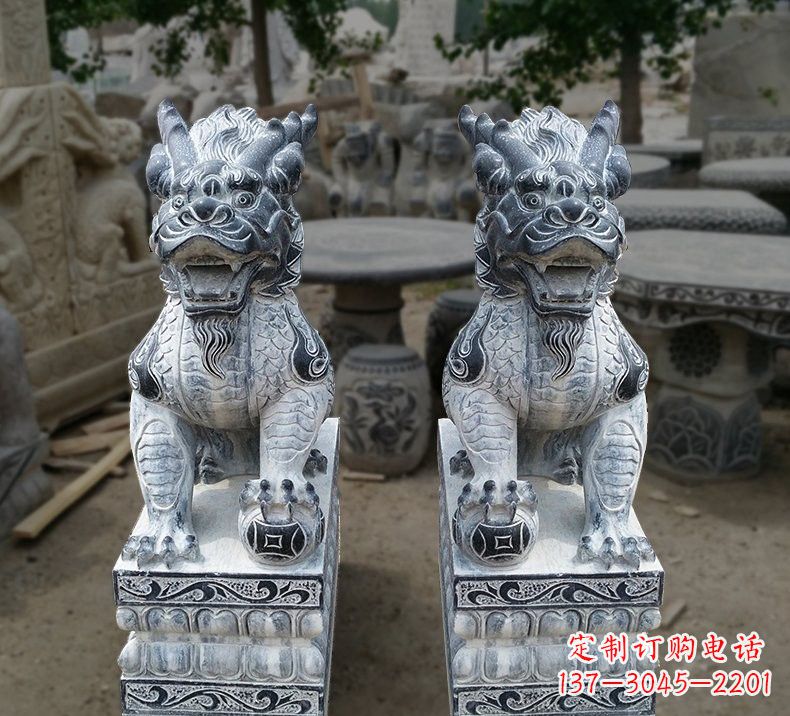 大连仿古踩球麒麟石雕