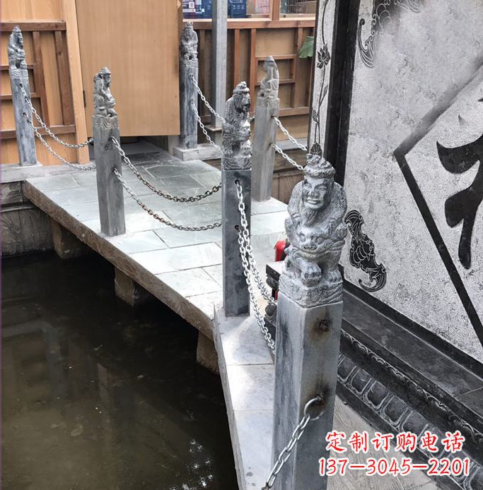 大连典雅传统的仿古胡人拴马石栏杆雕塑