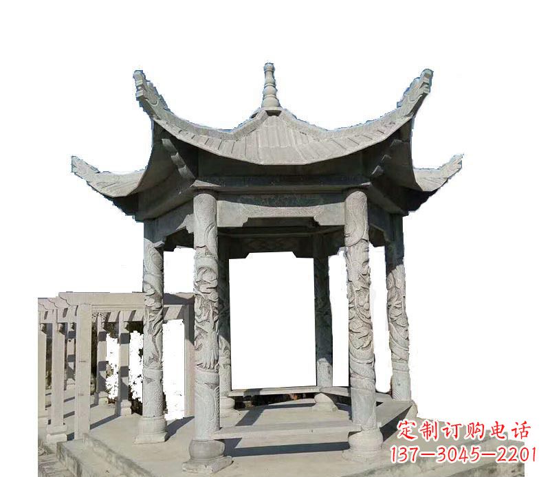大连仿古六角凉亭石雕 (10)