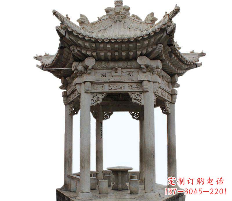 大连仿古六角凉亭石雕