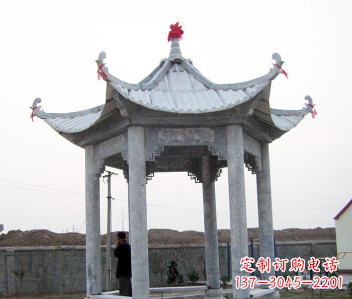 大连仿古六角石凉亭雕塑