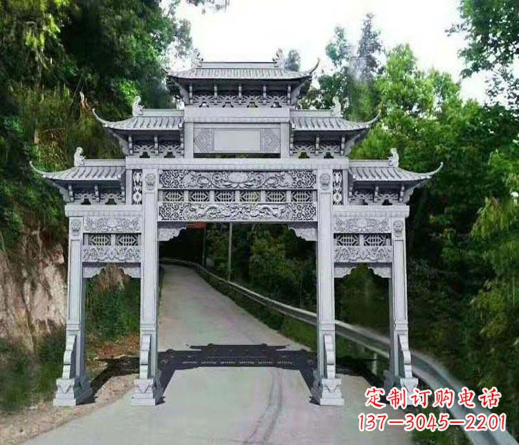 大连仿古三门牌坊石雕