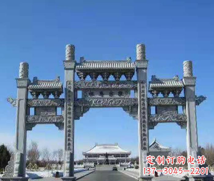 大连领雕仿古三门石牌坊