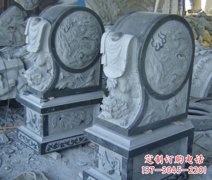 大连仿古石门墩招财抱鼓石雕塑