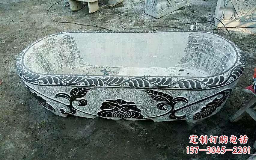 大连风格独特的仿古石头水缸雕塑