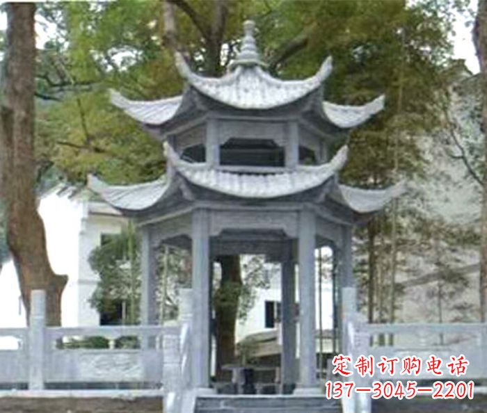 大连仿古园林双层石雕凉亭