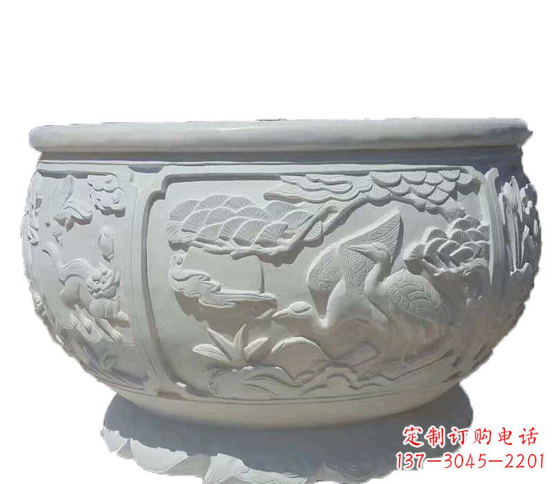 大连仿古鱼缸石雕花盆摆件