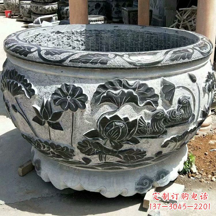 大连仿古圆形鱼缸石雕