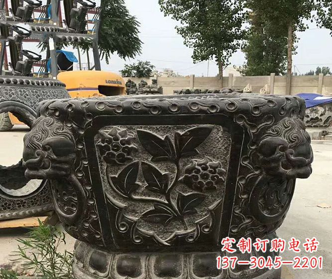 大连仿古招财水缸石雕 (3)