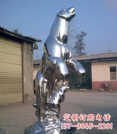 大连公园不锈钢抽象北极熊动物雕塑