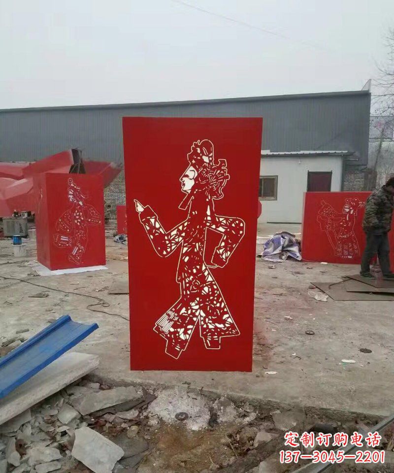 大连不锈钢灯罩皮影戏人物雕塑