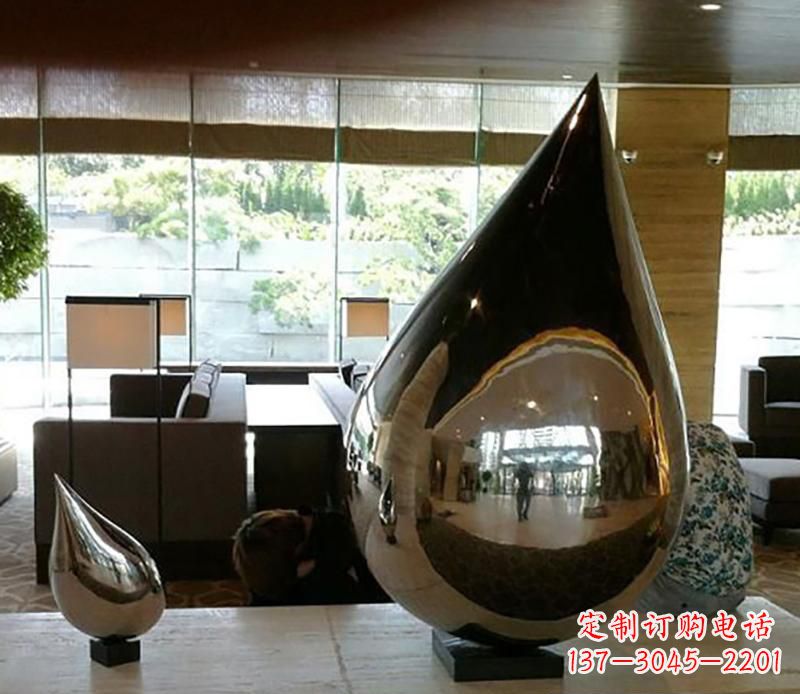 大连公园不锈钢水滴球景观雕塑