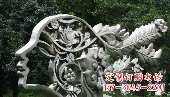 大连高雅美貌不锈钢美女头象雕塑