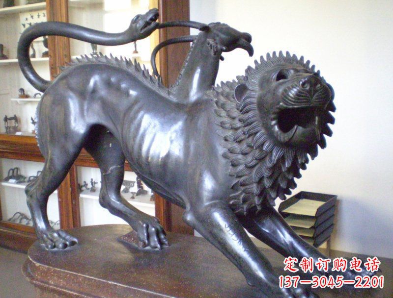 大连公园抽象狮子蛇和羚羊动物景观铜雕