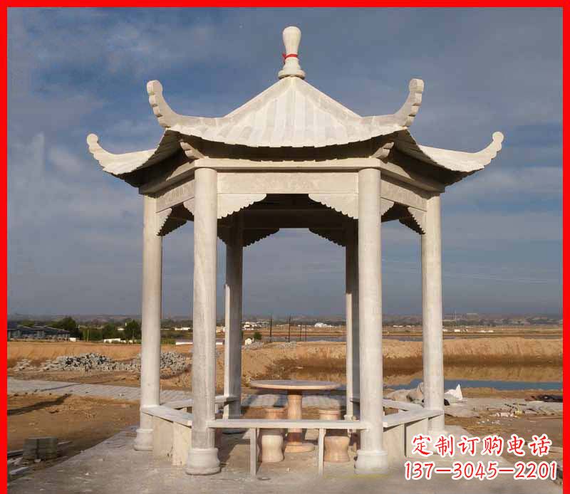 大连公园大理石六角石雕凉亭 (2)