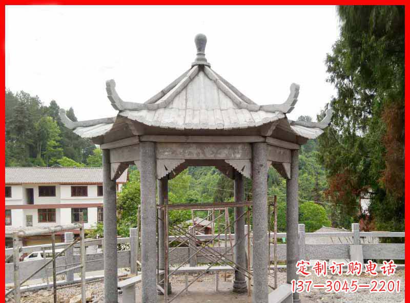 大连精美大理石六角石凉亭雕塑