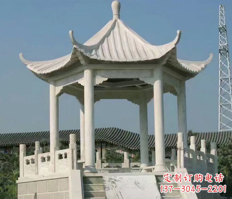 大连极具视觉冲击力的大理石六角石凉亭雕塑
