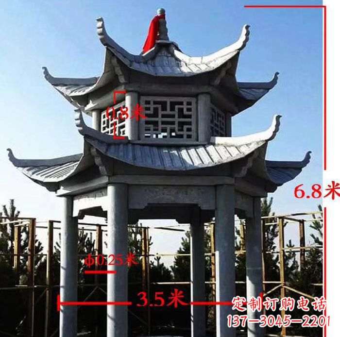 大连杰出的大理石六角石双层凉亭雕塑