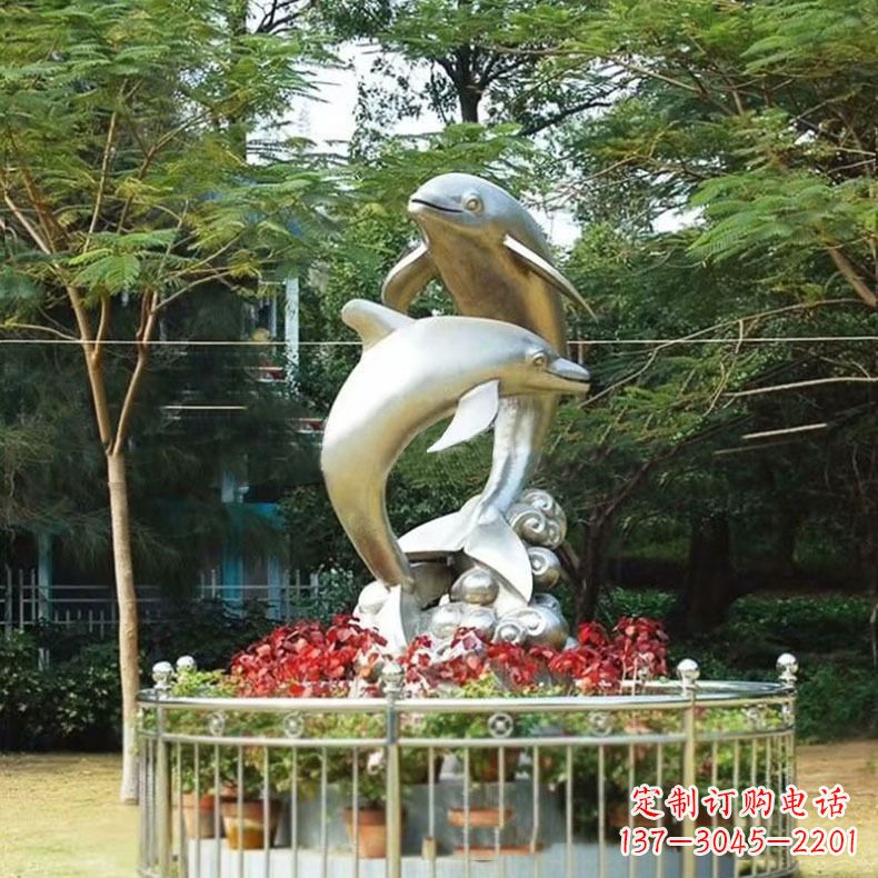 大连公园动物海豚不锈钢景观雕塑