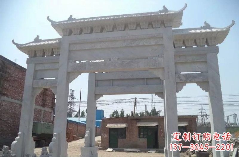 大连牌坊石雕 – 三门牌坊石雕,极具风格的艺术品