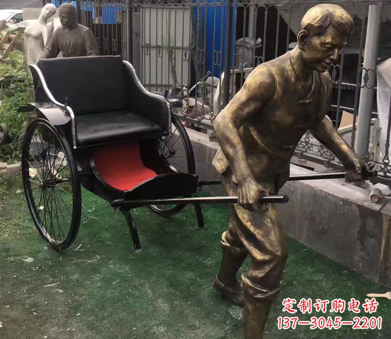 大连精美铜雕车夫人物雕塑