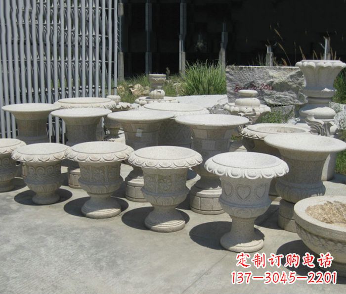 大连大理石花盆石雕艺术品