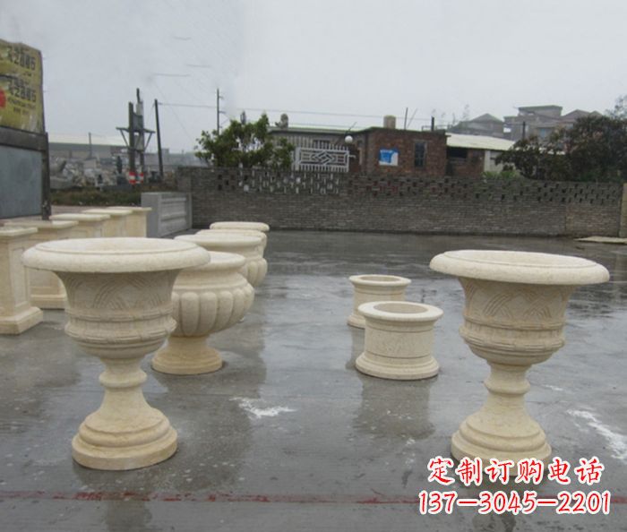 大连完美绽放——大理石花盆石雕