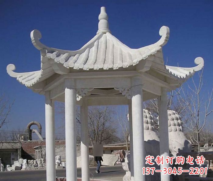 大连公园景观汉白玉六角石雕凉亭