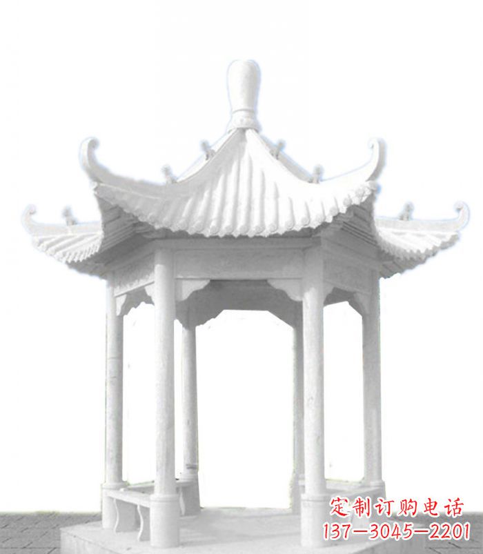 大连公园景观汉白玉石雕凉亭 (2)