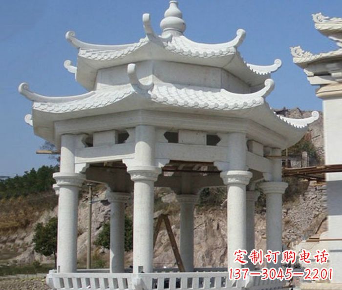 大连公园景观汉白玉石雕凉亭