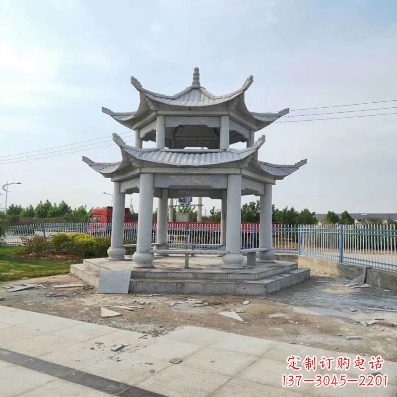 大连中领雕塑-精美双层凉亭石雕
