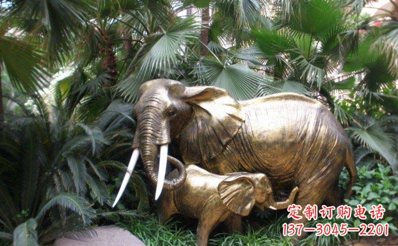 大连公园母子大象动物铜雕