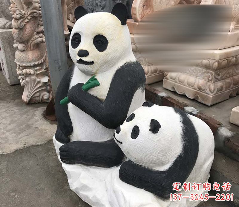大连领雕塑——公园母子熊猫石雕