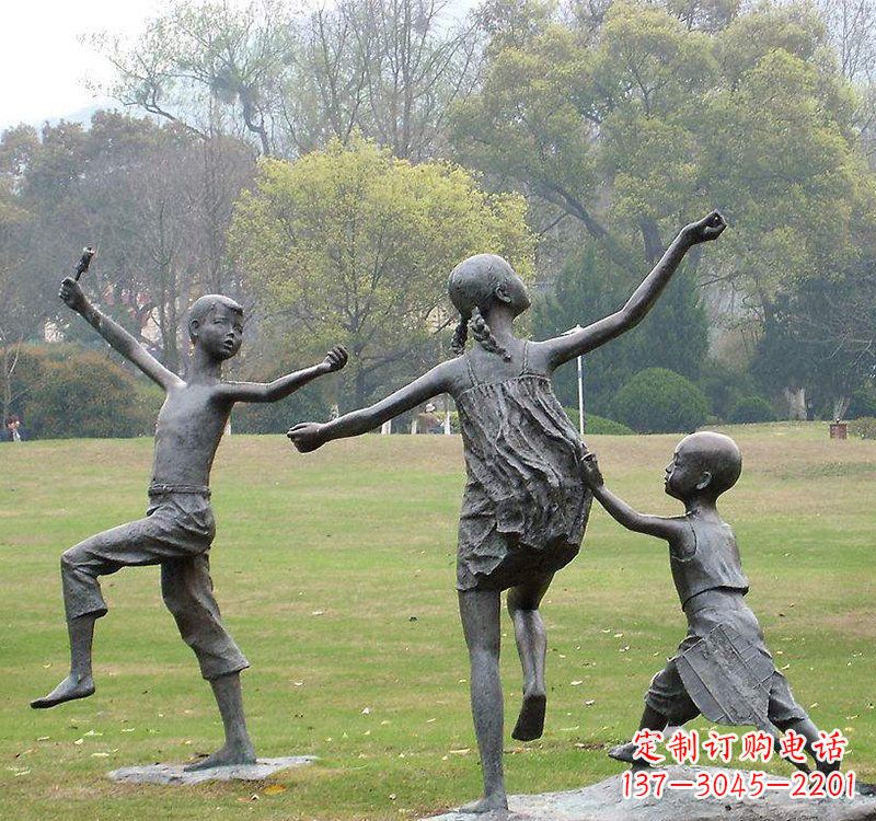 大连公园人物放风筝的儿童铜雕