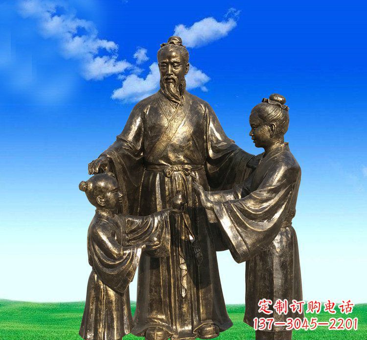 大连公园铜雕孔融让梨人物雕塑