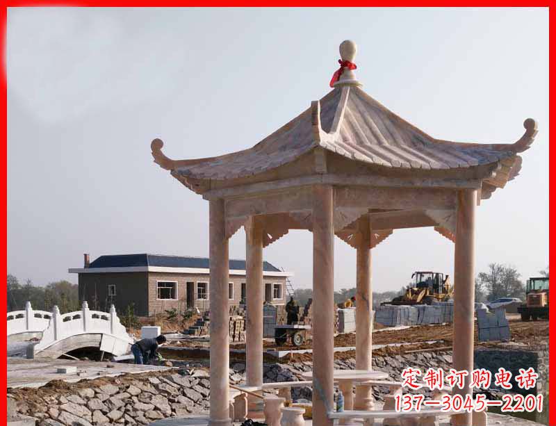 大连红六角石凉亭雕塑