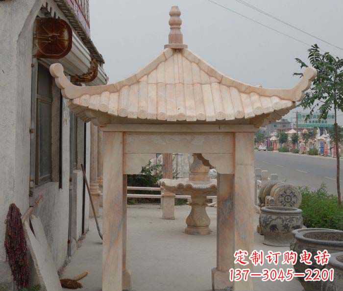 大连精美红六角石凉亭雕塑