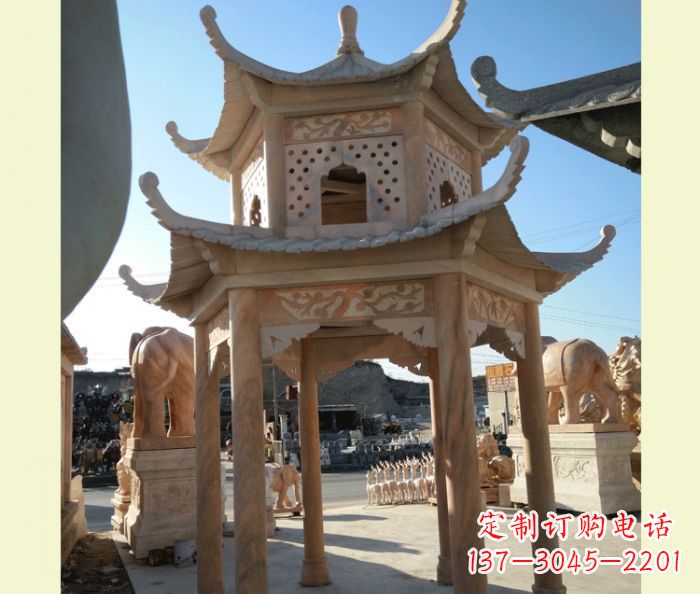 大连中式双层石雕凉亭