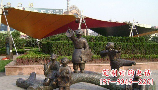 大连公园小孩放风筝景观铜雕